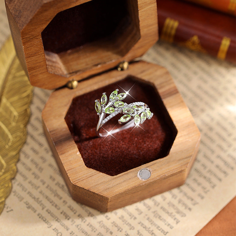 Natural Gemstone Leaf Branch Open Ring - 5 Gemstone Options