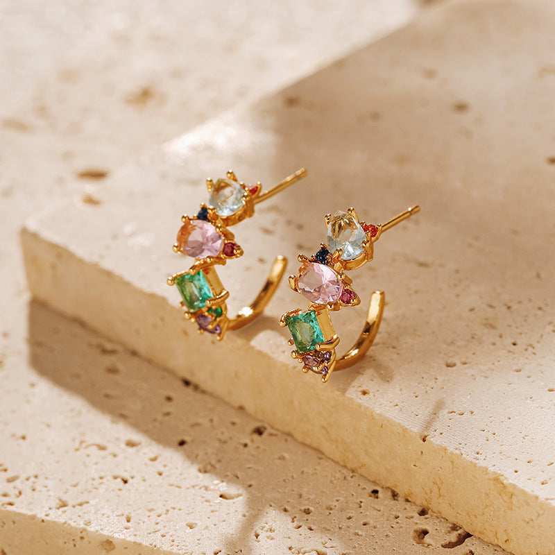 18K Gold Plated Colorful Zircon Stud Earrings