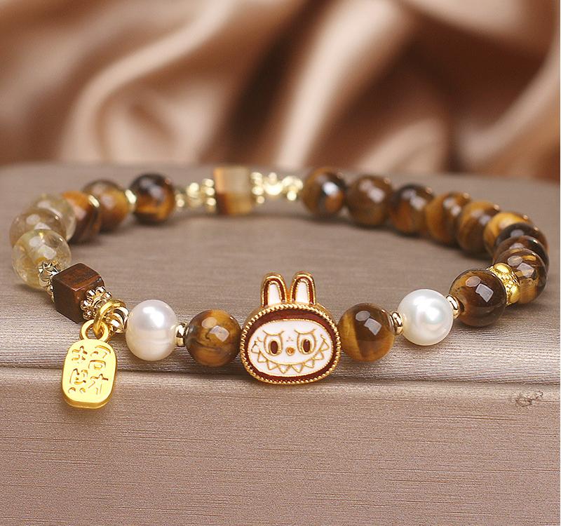 Labubu Tiger Eye ＆Pearl Bracelet – Protection & Charm | Handmade