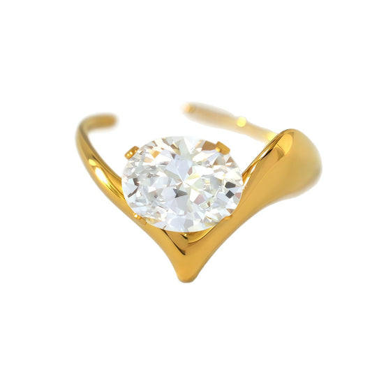 Gold Stainless Steel Zircon Ring