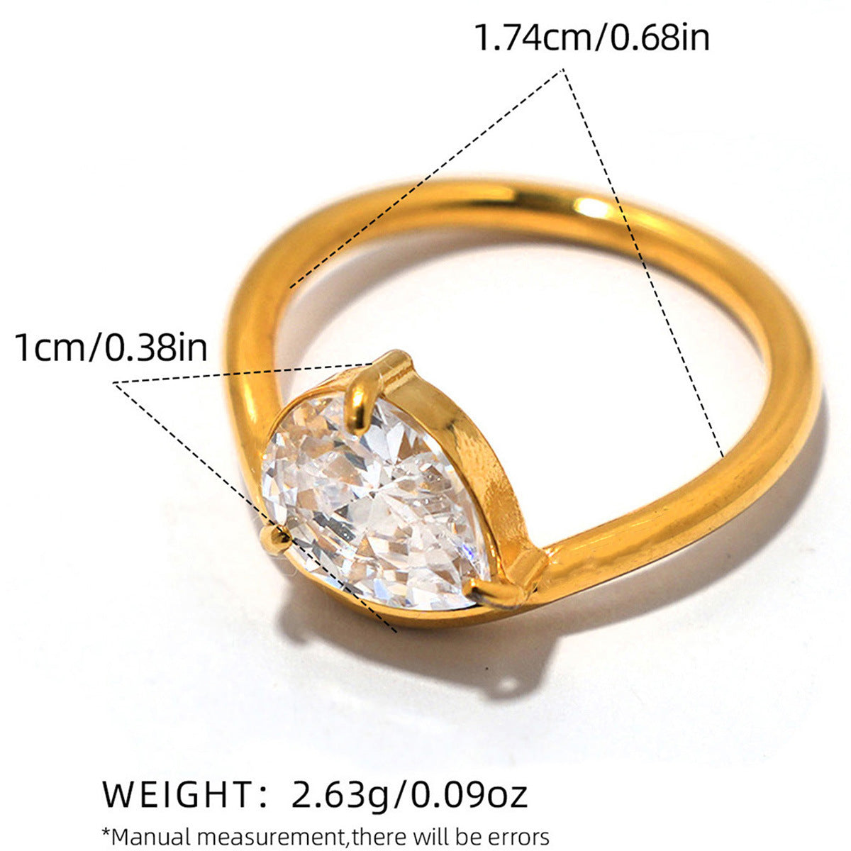 Gold Stainless Steel Zircon Ring