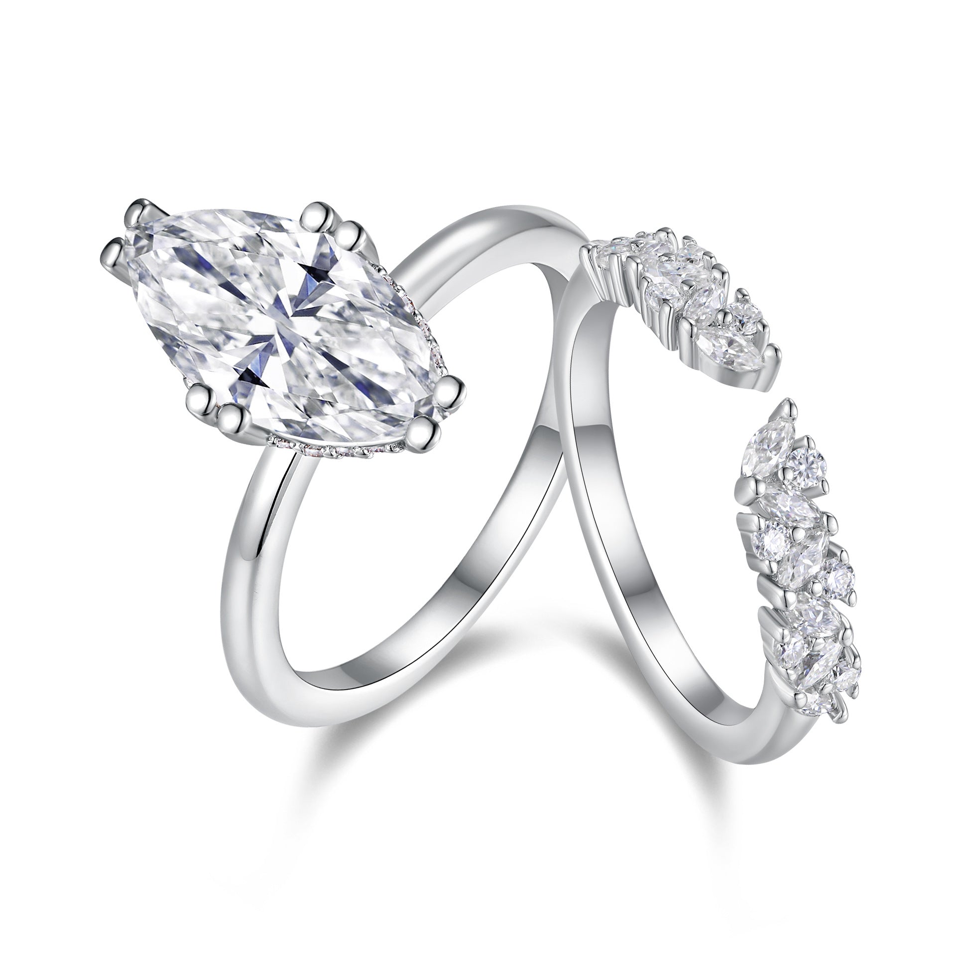 925 Sterling Silver Marquise Moissanite Stacking Wedding Ring Set