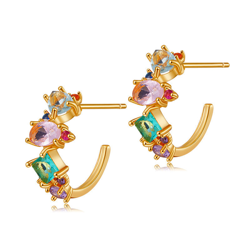 18K Gold Plated Colorful Zircon Stud Earrings
