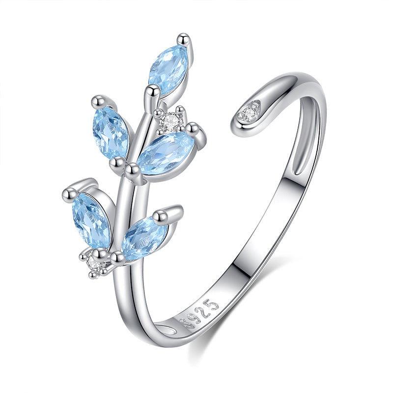 Natural Gemstone Leaf Branch Open Ring - 5 Gemstone Options