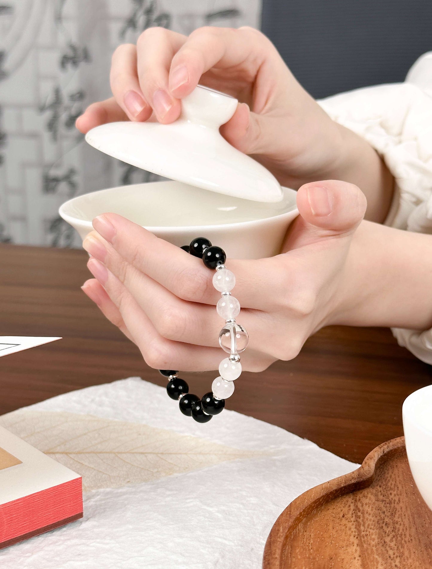 Obsidian & Clear Quartz Bracelet – Protection, Emotional Healing｜Metal Element｜Moondora