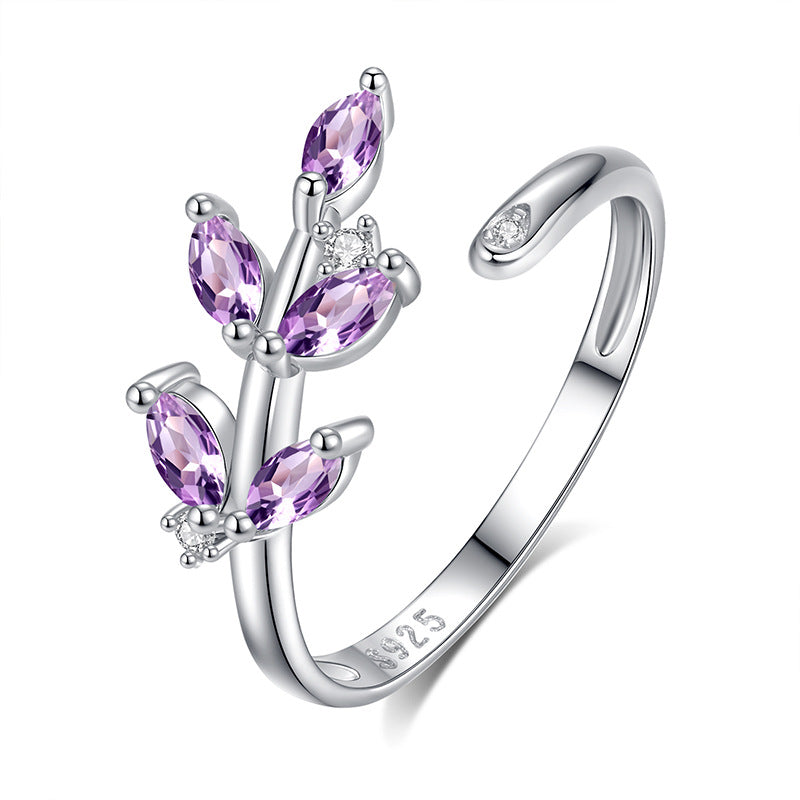 Natural Gemstone Leaf Branch Open Ring - 5 Gemstone Options