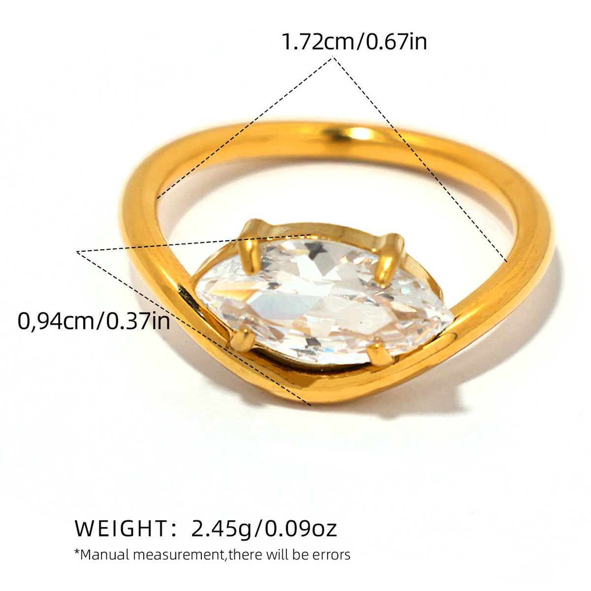 Gold Stainless Steel Zircon Ring