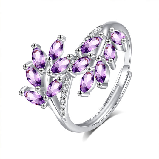 Natural Gemstone Leaf Branch Open Ring - 5 Gemstone Options