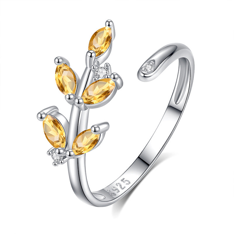 Natural Gemstone Leaf Branch Open Ring - 5 Gemstone Options