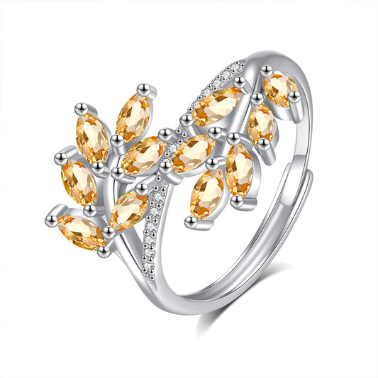 Natural Gemstone Leaf Branch Open Ring - 5 Gemstone Options