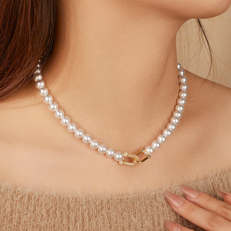 925 Sterling Silver Zircon Pearl Necklace