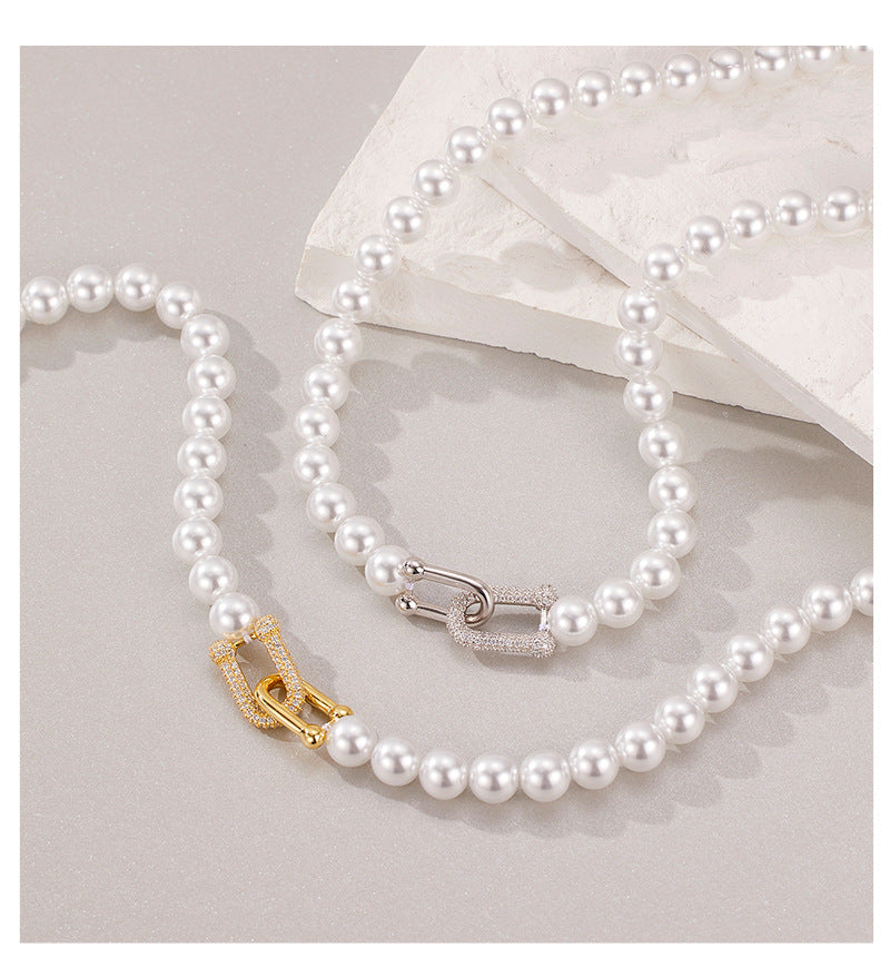 925 Sterling Silver Zircon Pearl Necklace