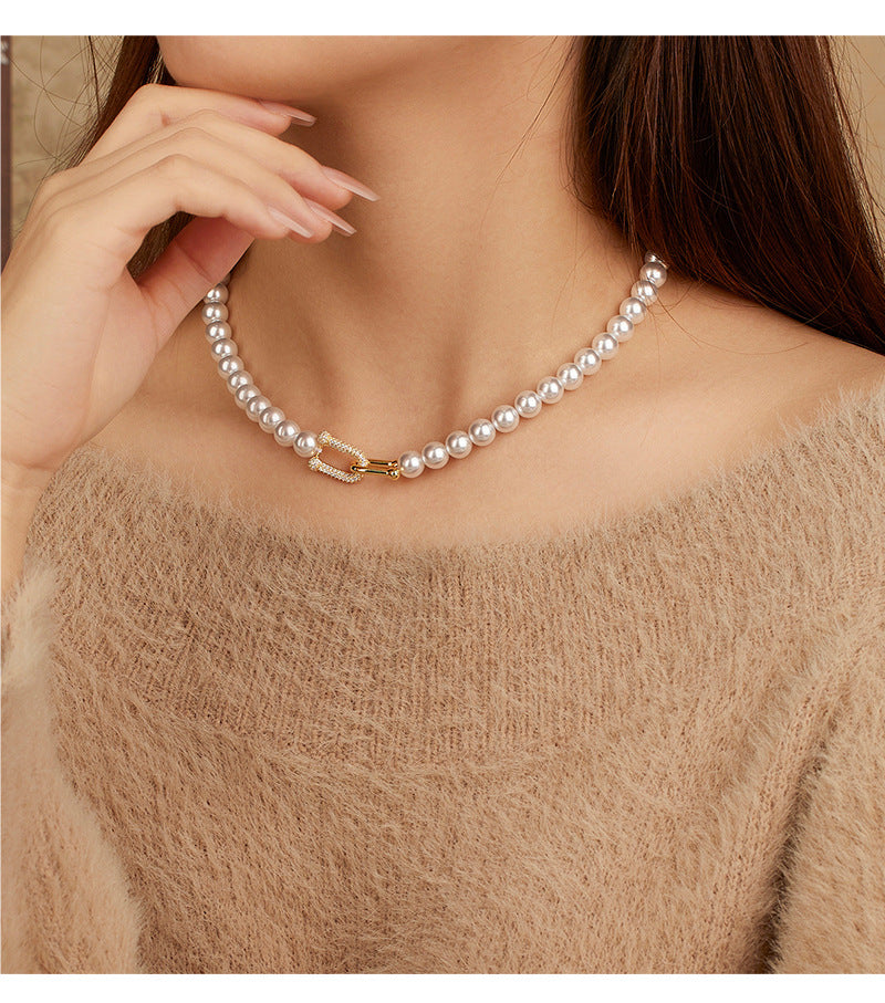 925 Sterling Silver Zircon Pearl Necklace