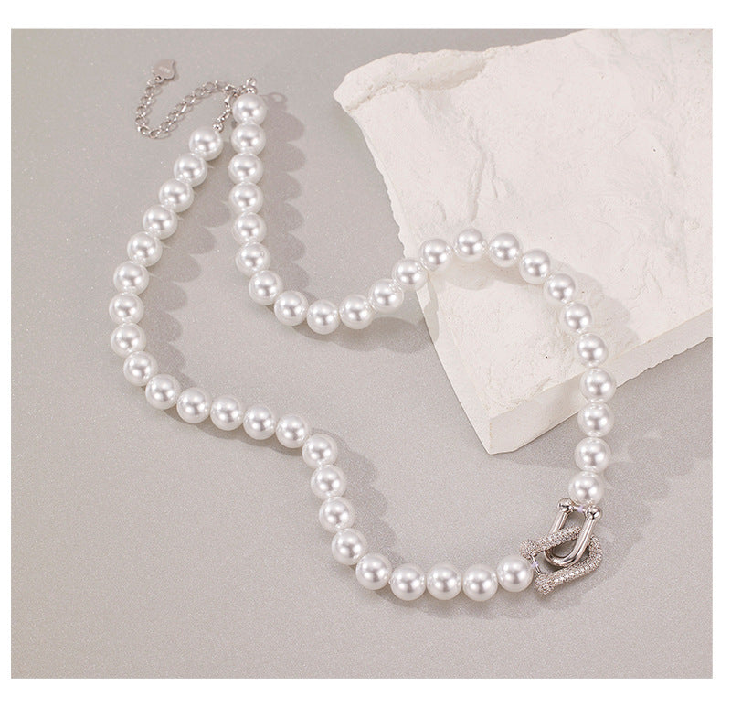 925 Sterling Silver Zircon Pearl Necklace