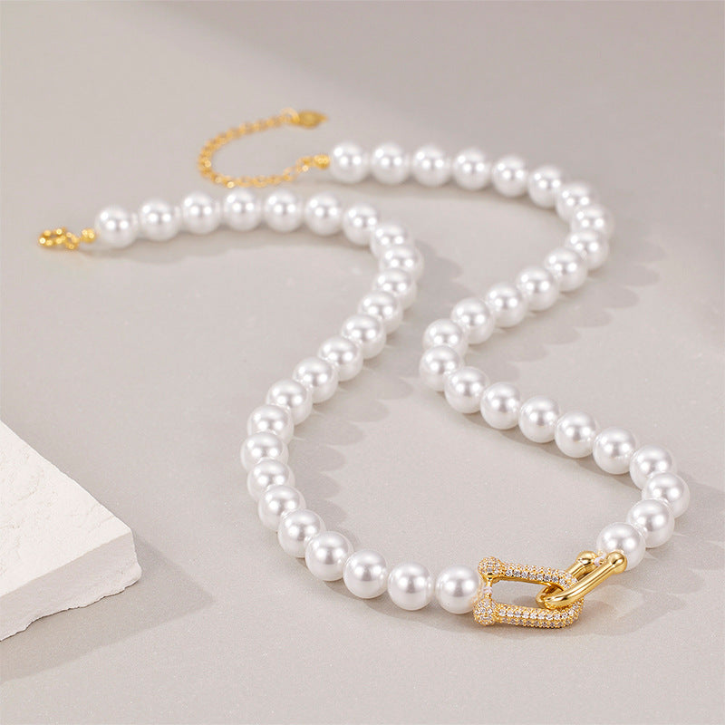 925 Sterling Silver Zircon Pearl Necklace