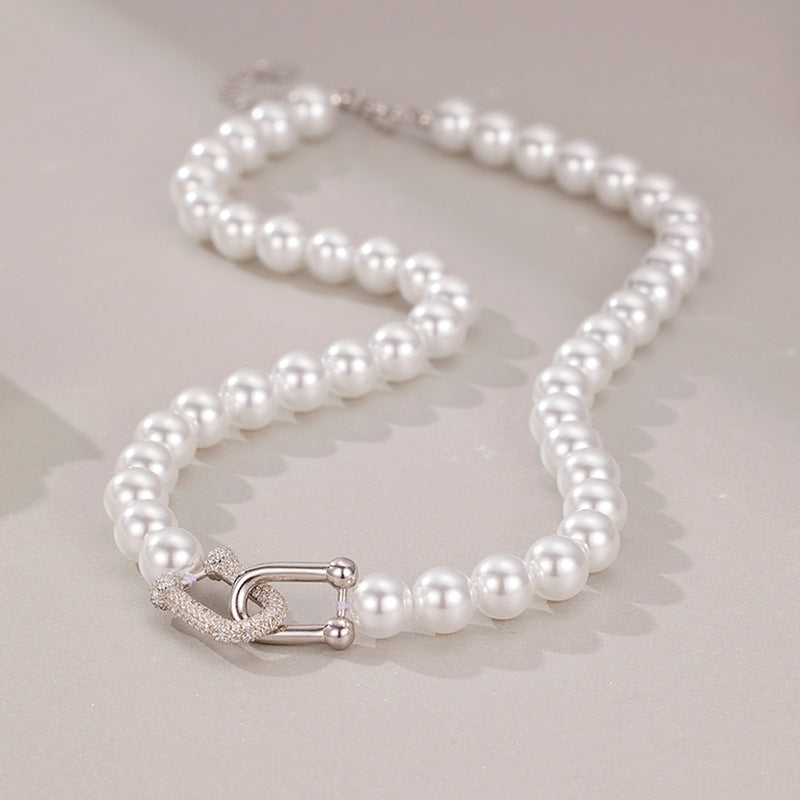 925 Sterling Silver Zircon Pearl Necklace