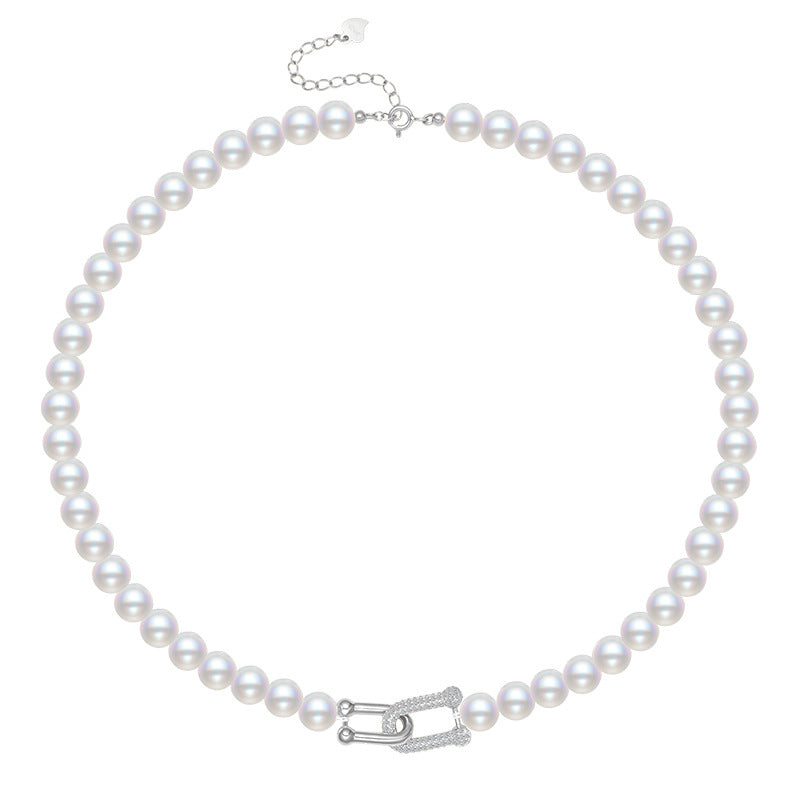 925 Sterling Silver Zircon Pearl Necklace
