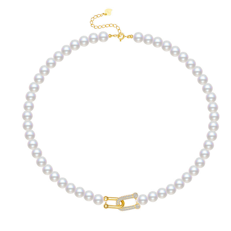 925 Sterling Silver Zircon Pearl Necklace