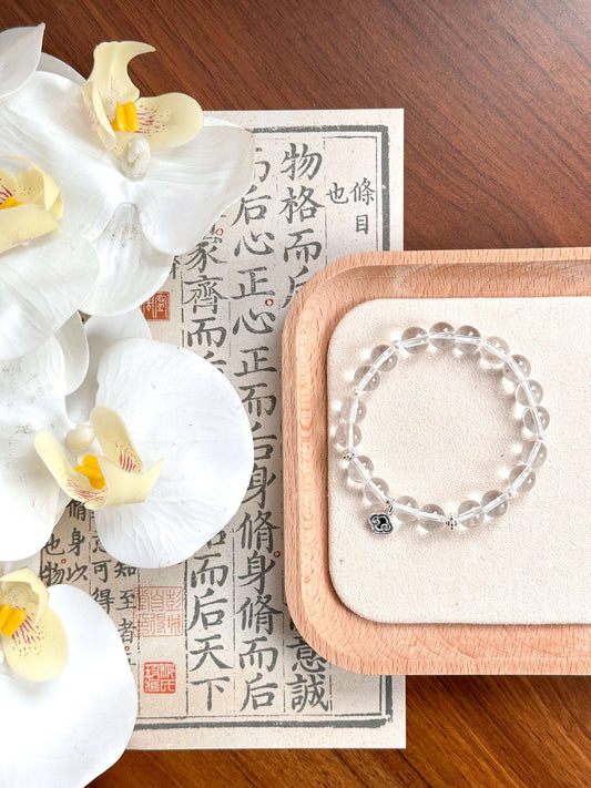 Clear Quartz Bracelet with Auspicious Pendant - Clarity & Positive Energy｜Metal Element｜Moondora