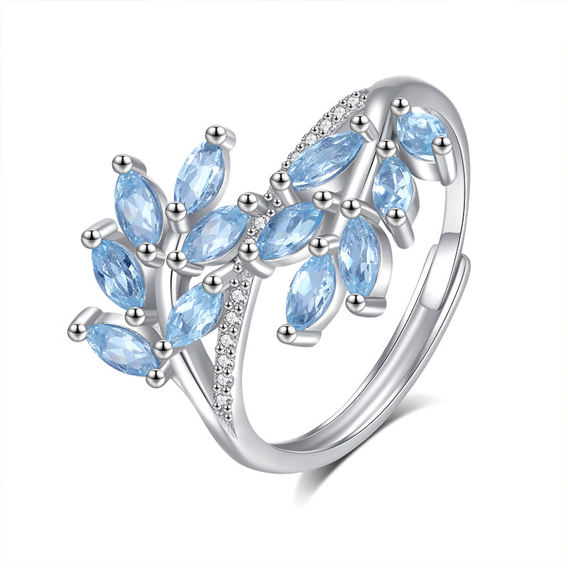 Natural Gemstone Leaf Branch Open Ring - 5 Gemstone Options