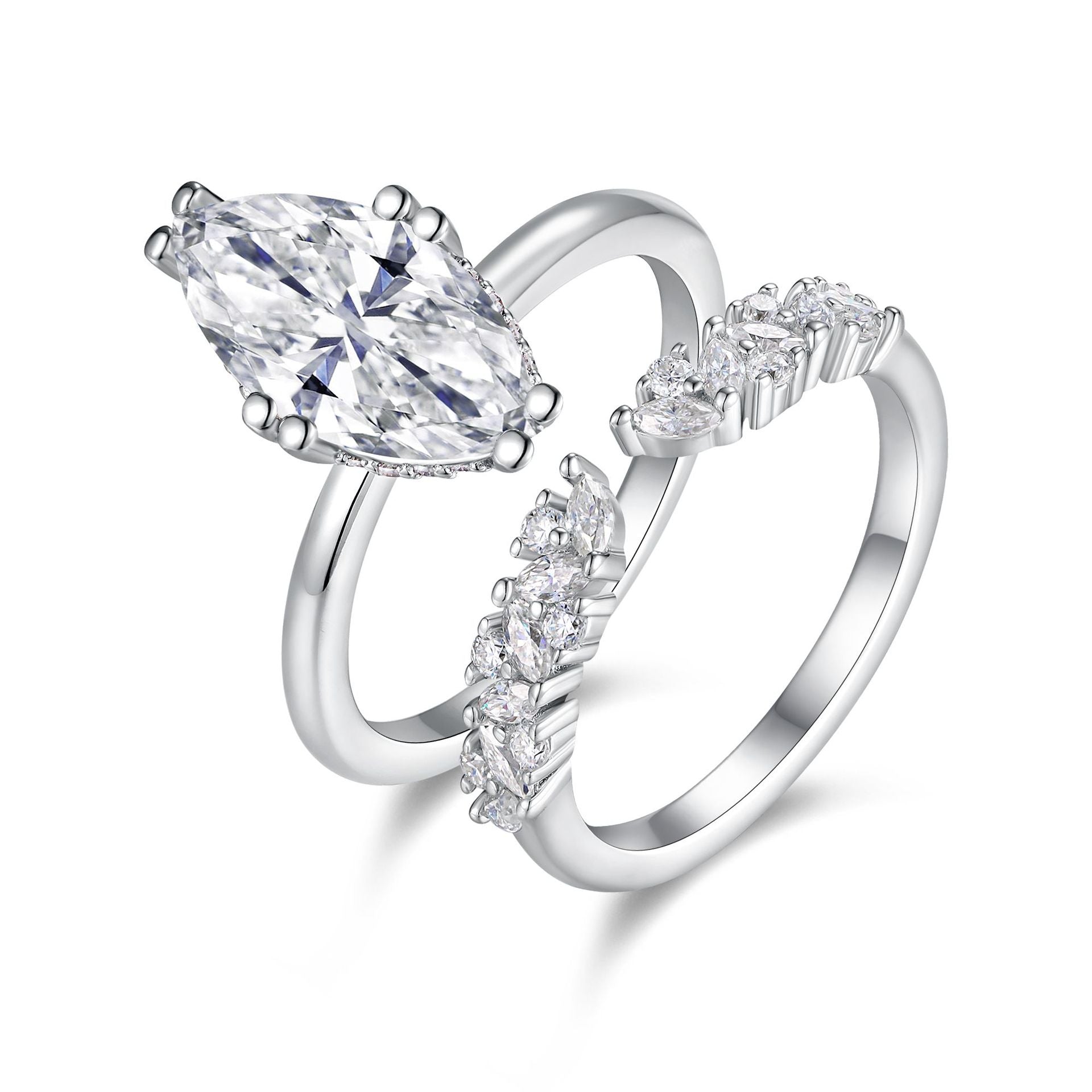 925 Sterling Silver Marquise Moissanite Stacking Wedding Ring Set