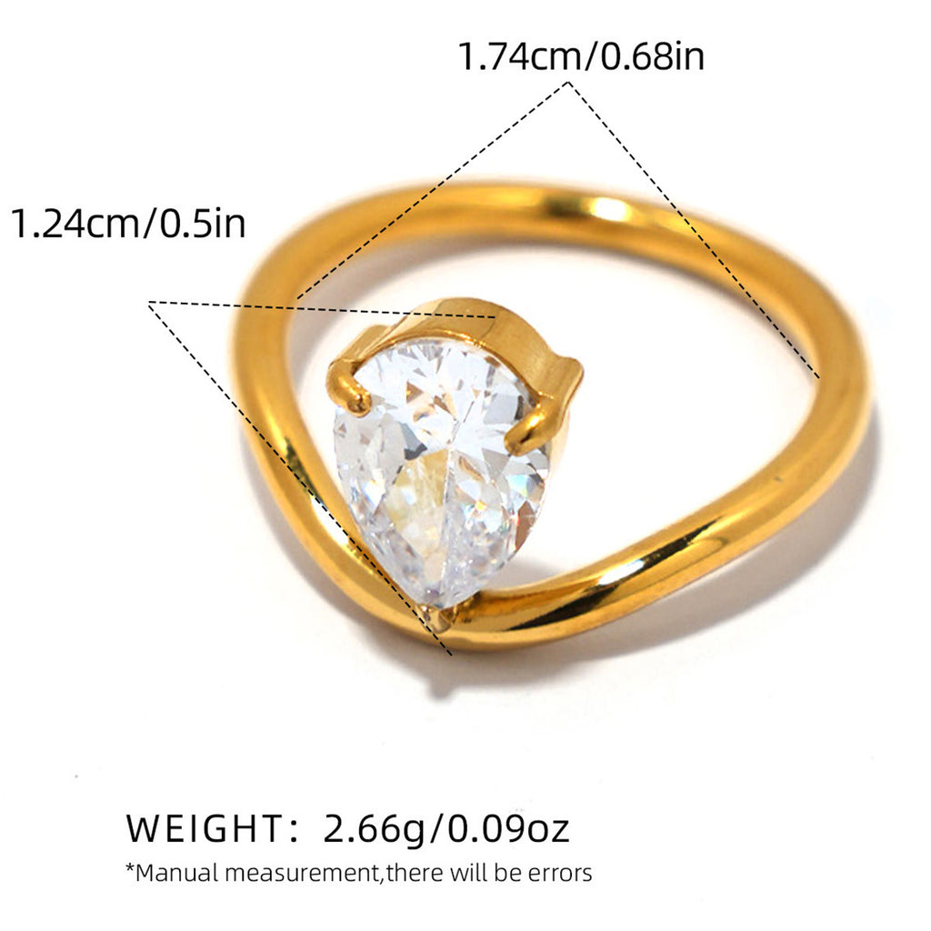 Gold Stainless Steel Zircon Ring