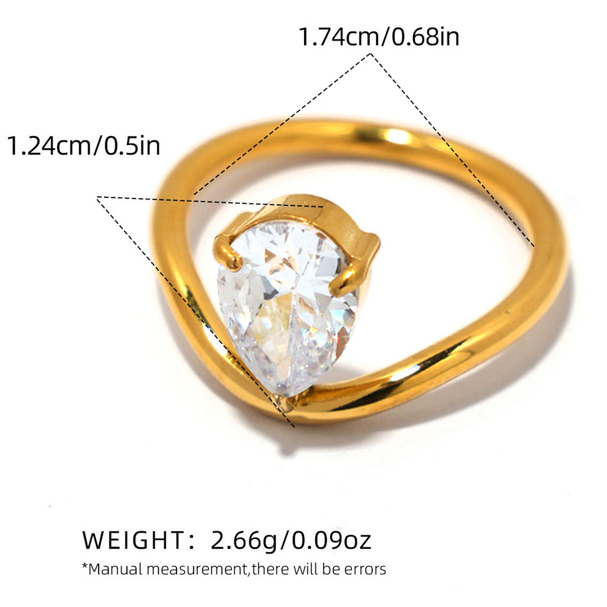 Gold Stainless Steel Zircon Ring