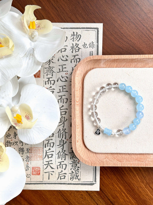 Aquamarine and Clear Quartz Healing Bracelet – Luck, Inner Peace | Water Element | Moondora