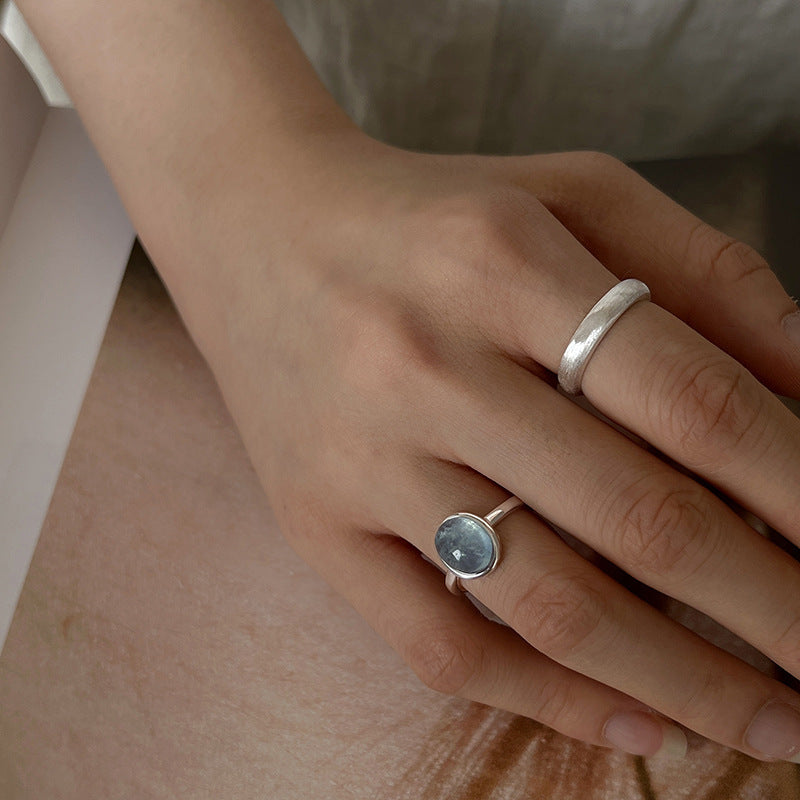 Aquamarine Adjustable Ring in S925 Sterling Silver – Calm & Communication