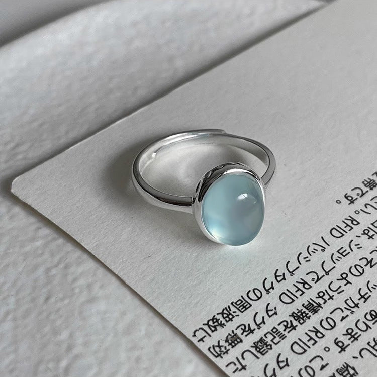 Aquamarine Adjustable Ring in S925 Sterling Silver – Calm & Communication