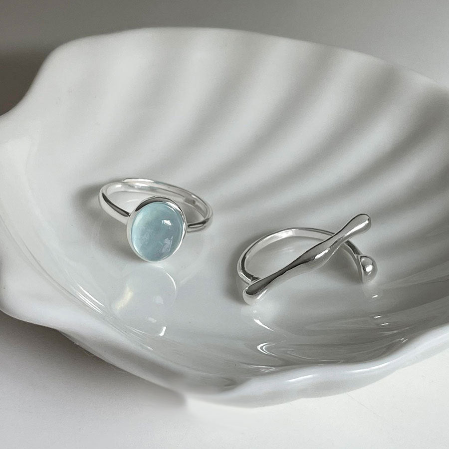 Aquamarine Adjustable Ring in S925 Sterling Silver – Calm & Communication