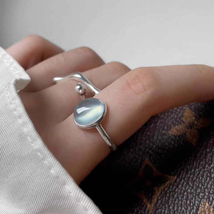 Aquamarine Adjustable Ring in S925 Sterling Silver – Calm & Communication