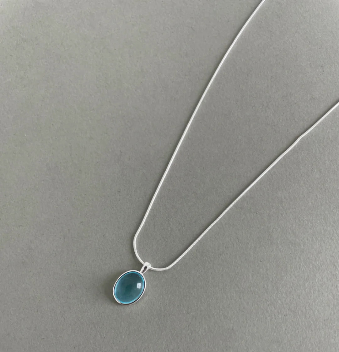 Aquamarine Necklace with 925 Sterling Silver Chain – Calm & Clarity
