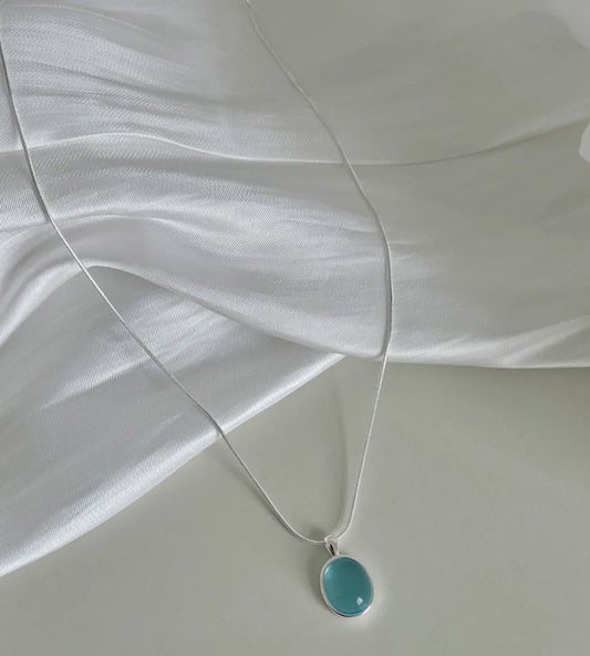 Aquamarine Necklace with 925 Sterling Silver Chain – Calm & Clarity