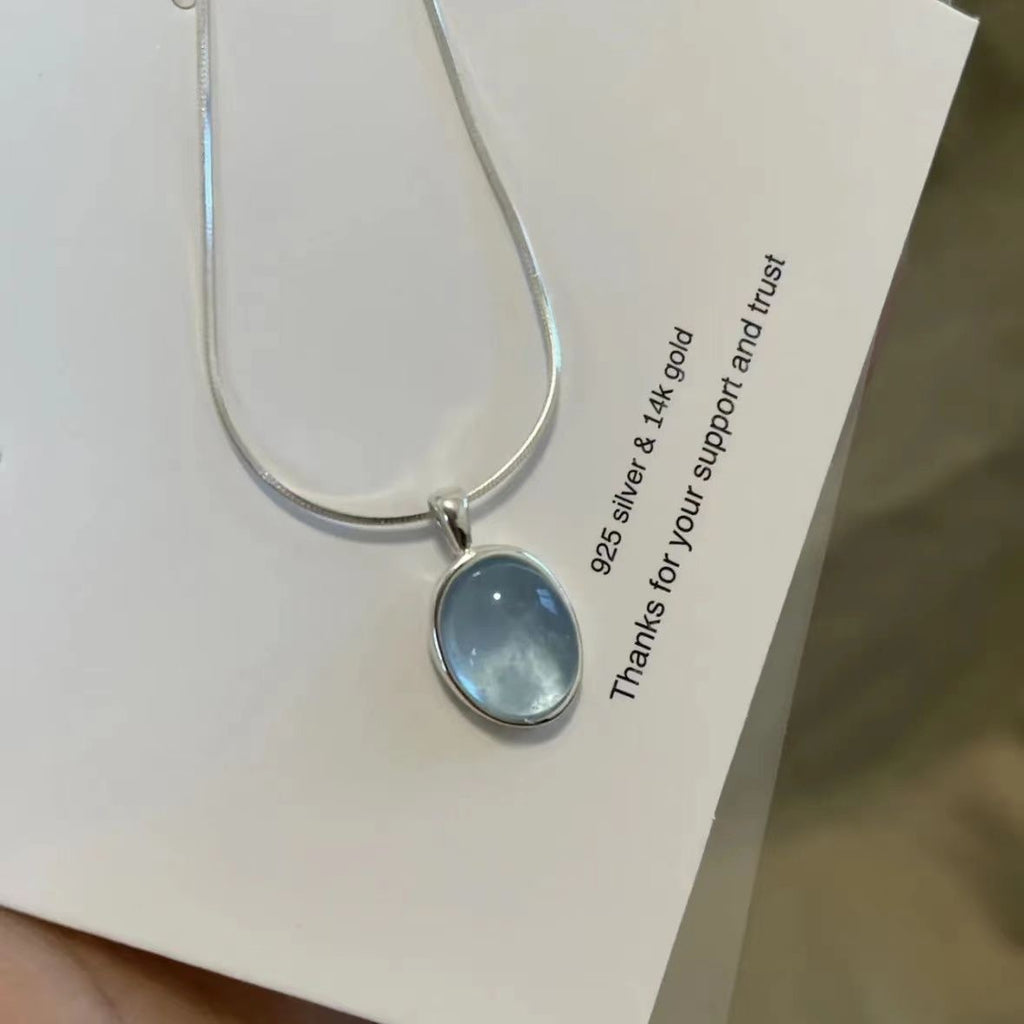 Aquamarine Necklace with 925 Sterling Silver Chain – Calm & Clarity