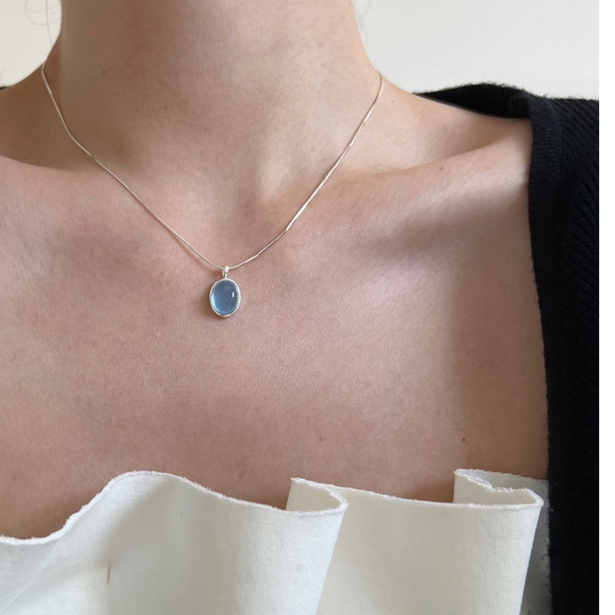 Aquamarine Necklace with 925 Sterling Silver Chain – Calm & Clarity