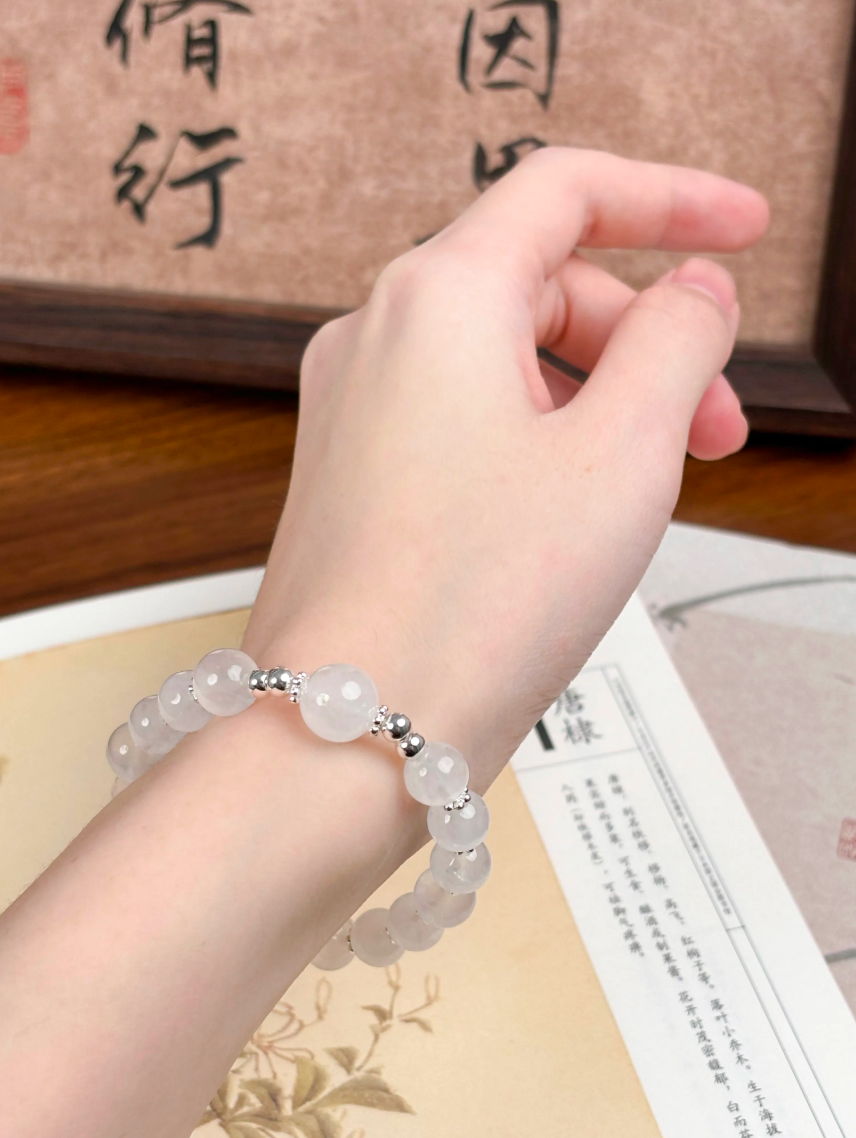 White Chalcedony Bracelet with 925 Sterling Silver – Emotional Healing & Inner Peace | Metal Element | Moondora