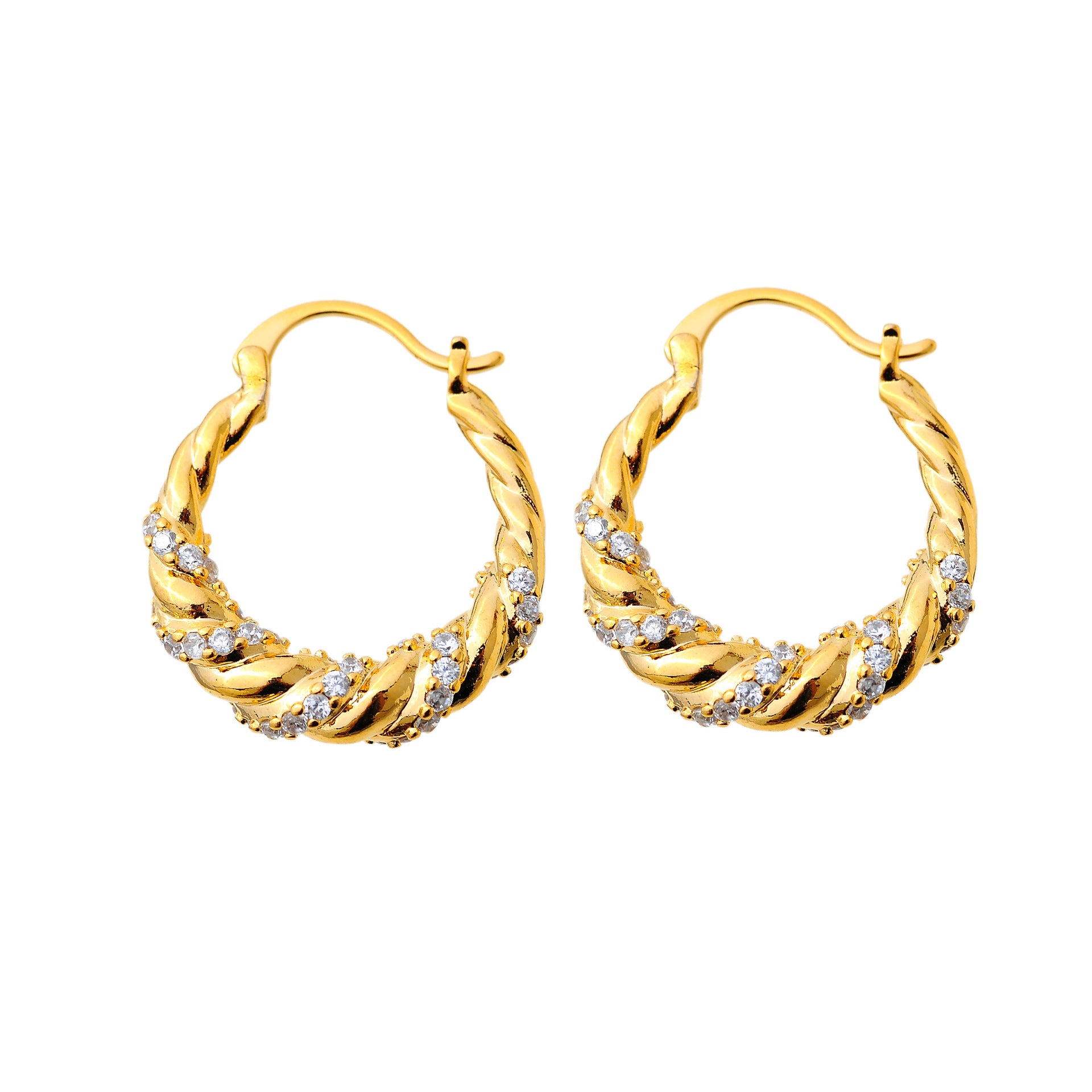 Gold Zircon Braided Hoop Earrings