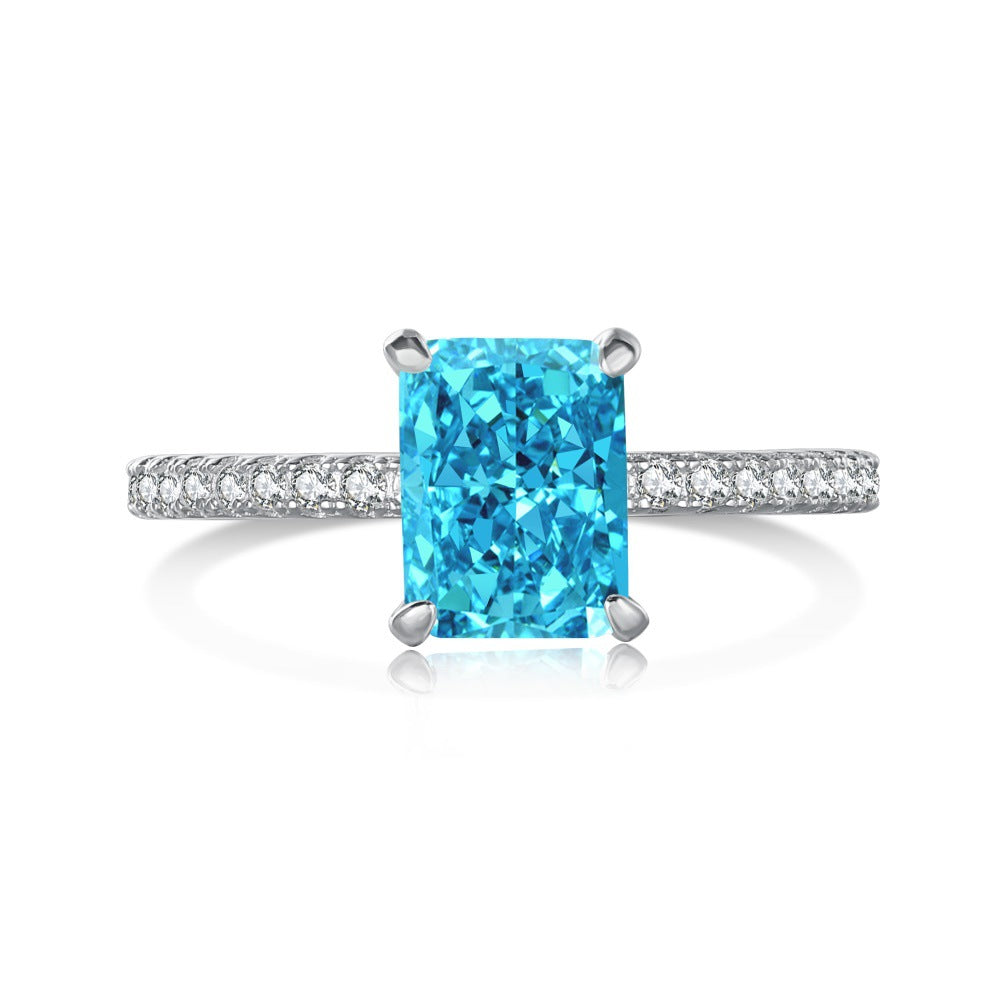 S925 Silver 8A Ice-cut Rectangle Zircon Ring