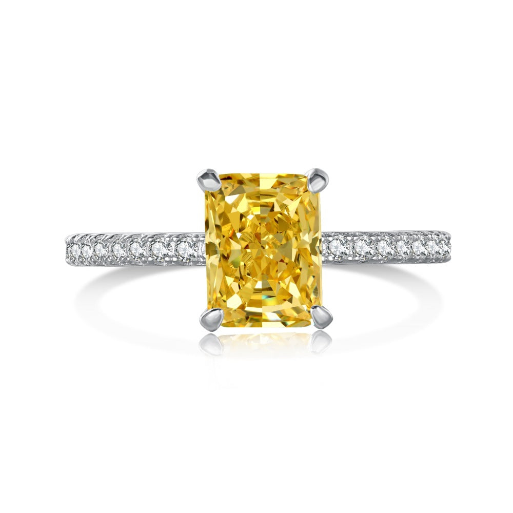 S925 Silver 8A Ice-cut Rectangle Zircon Ring