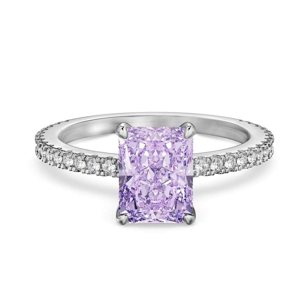 S925 Silver 8A Ice-cut Rectangle Zircon Ring
