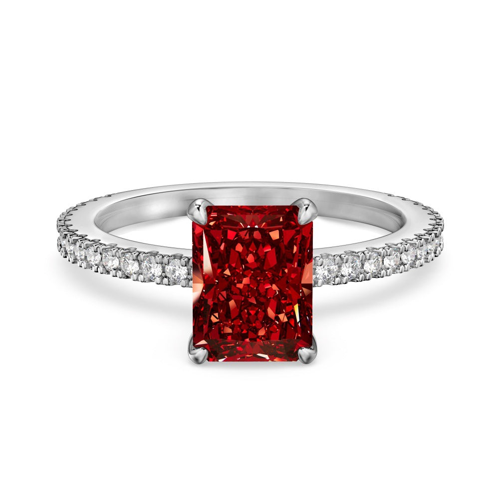 S925 Silver 8A Ice-cut Rectangle Zircon Ring