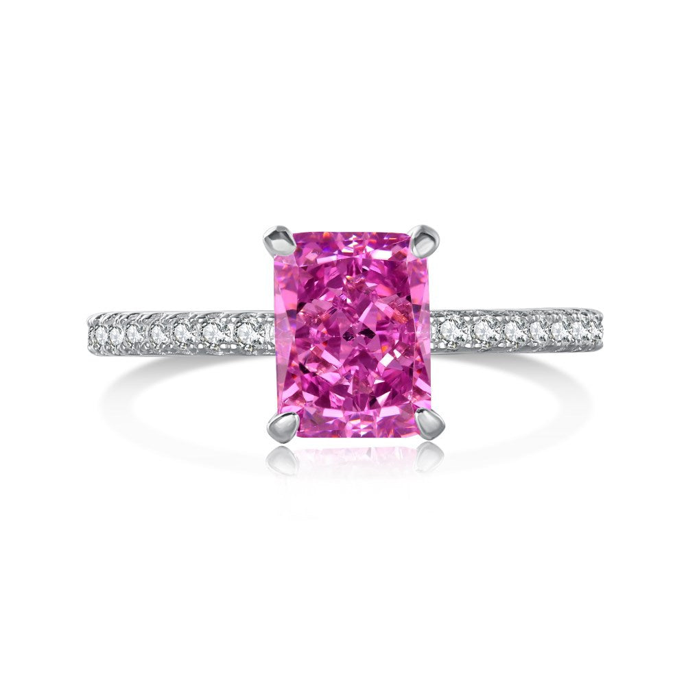 S925 Silver 8A Ice-cut Rectangle Zircon Ring
