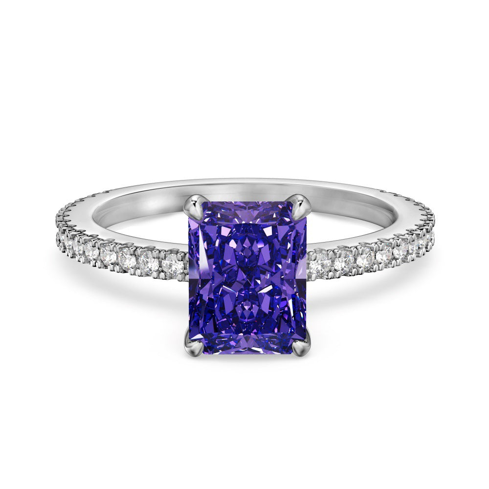S925 Silver 8A Ice-cut Rectangle Zircon Ring