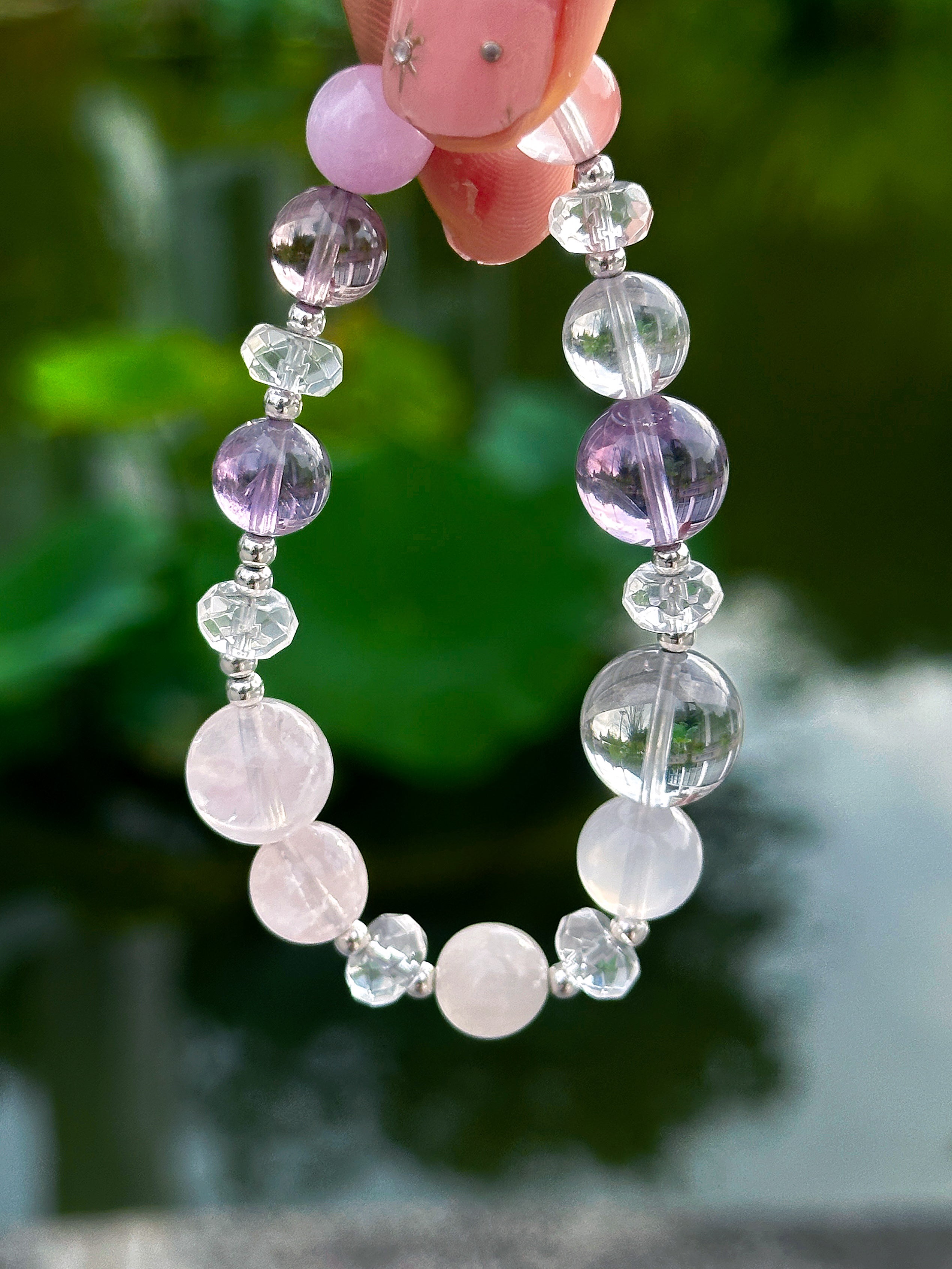 Clear Quartz, Amethyst & Rose Quartz Bracelet – Clarity & Love