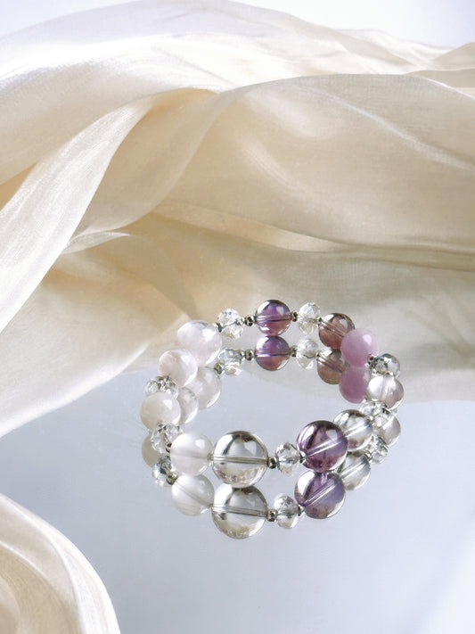 Clear Quartz, Amethyst & Rose Quartz Bracelet – Clarity & Love