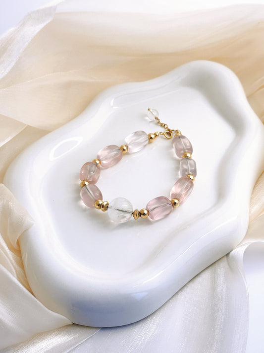 Faceted Clear Quartz & Rose Quartz Bracelet for Clarity & Love
