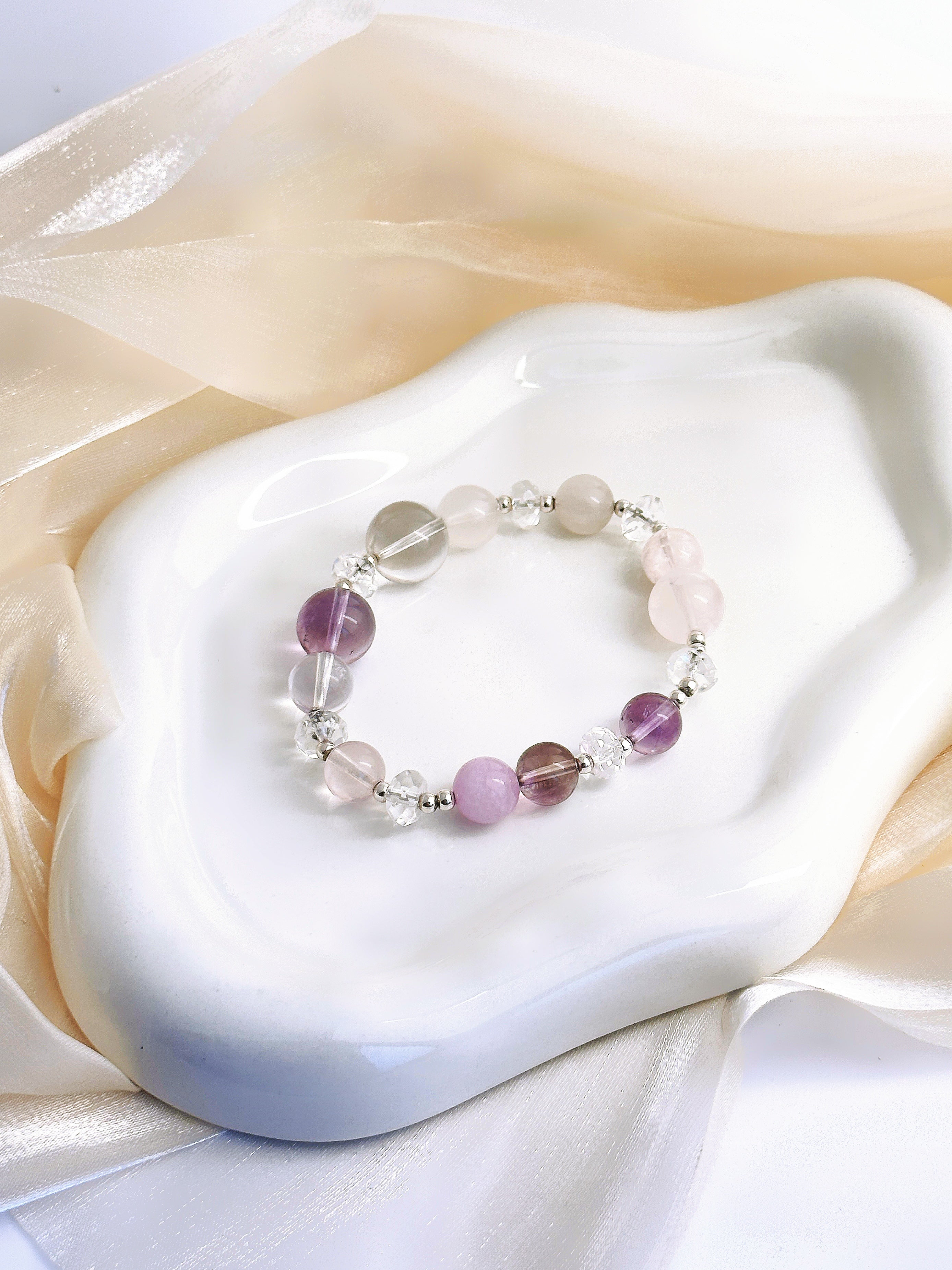 Clear Quartz, Amethyst & Rose Quartz Bracelet – Clarity & Love