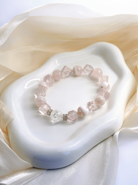 Faceted & Smooth Rose Quartz Bracelet for Love & Emotional Healing