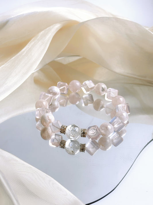 Faceted & Smooth Rose Quartz Bracelet for Love & Emotional Healing
